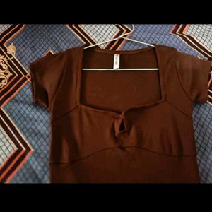 Brown Sqaure Neck Top