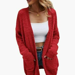 WoeRed Open-Front Longline Cardigan Sweater (Women