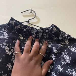 Flower Print Black Top