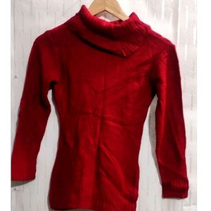 High Neck Red Sweater For Girl's