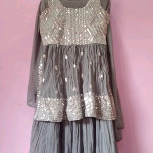 Heavy Work Grey Sharara Set