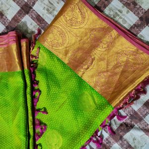 Green And Pink Pure Kanchipuram Silk Saree