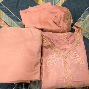 Cream Colour Suit Set( Kurta, Pent & Dupatta) For