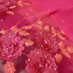 Rose Pink Saree With Stitched Blouse