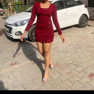 Maroon Winter Dress Full Sleve Bodycon