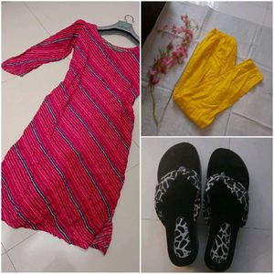 Lining Kurti And Pant With Slipper