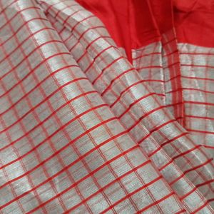 Red and White Checked Saree