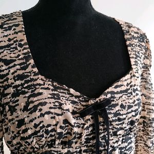 Zara Sweetheart Animal Print Sheer Sleeves Dress