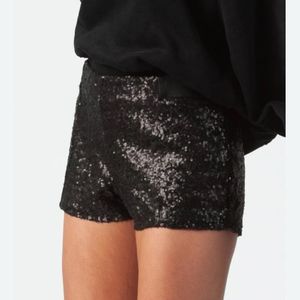 Women Black Sequene Glitter Shorts