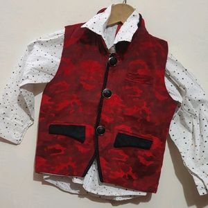 Red & White 3 Pcs Set For Baby Boy