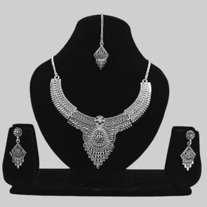 SDR Traditional Oxidized Silver Necklace Set with