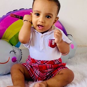 Unisex Baby Check Romper White And Red