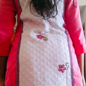 Heavy Embroidery Pink Kurti