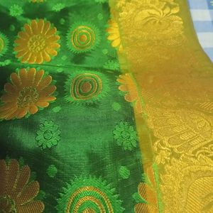 Traditional Green Kanjeepuram Pattu Saree, Only One Time Used