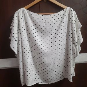 White Printed Top With Ruffle Sleeves