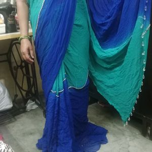 Stylish Dark Blue & Light Green Saree