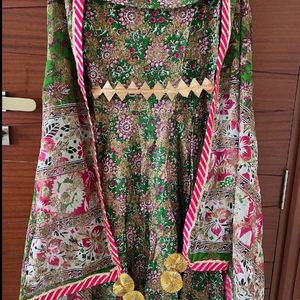 Anarkali Gown With Belt And Dupatta