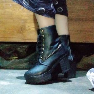 Black  Lace Up Leather Boots