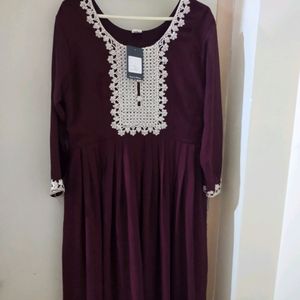 Long Purple Frill Dress Without Dupatta & Pant