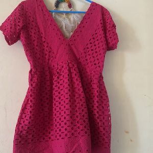 Pink Self Design Dress