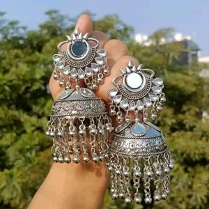 Silver Alloy No Stone Jhumkas Earrings For Women