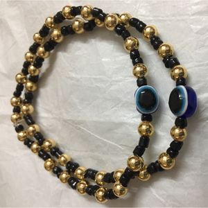 Evil eye Anklets With Gold&black Beads