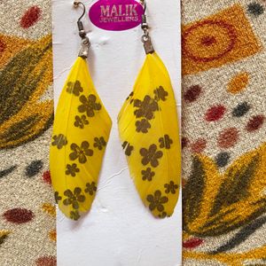 Yellow Feather Earrings