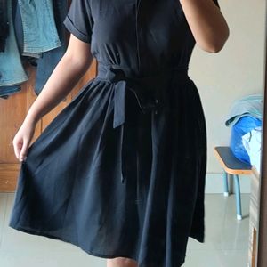 Korean Flare Collared Dress With Tie Ups