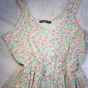 Floral Pink And Green Cottagecore Dress
