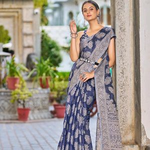 Lucknowi Chikankari Linen cotton Woven Sarees