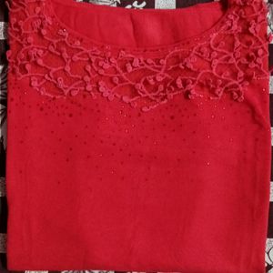 Girls Red Half Sleeve Top