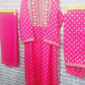 Kurta Pant Set Pink Rose Color