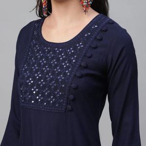 Libas Blue Embroidered Rayon Kurta