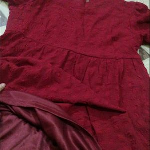 Puffed Sleeve Maroon Dress