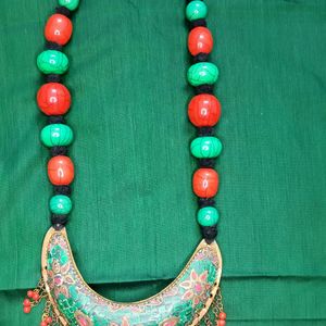 Turquoise Green And Red Bohemian Necklace.