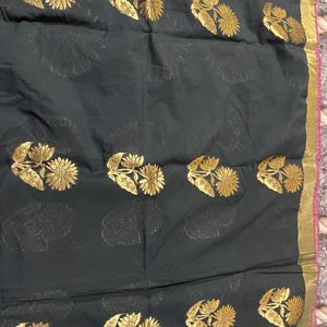 Black With Gold Zari Work Beautiful Saree