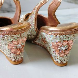 Heels Party Wear Sandal White And Rose Gold