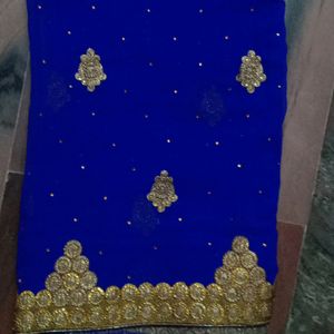 Blue Colour Designer Sareewith Gold Design Heavy W