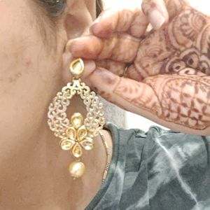 Fashionable Kundan Danglers In Gold Look