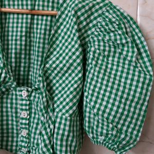 STYLE QUOTIENT CHECKED GREEN & WHITE CROP TOP