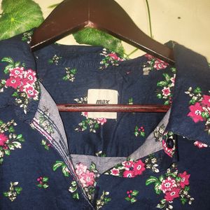 Floral Print Navy Blue Shirt For Office Wear.