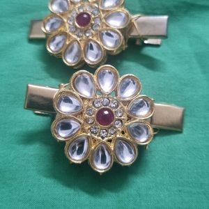 Golden Hairpins, With Kundan And Ruby Stones