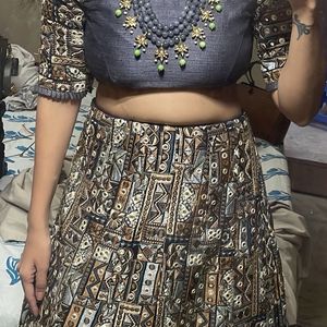 Off Shoulder Mirror Work Lehenga