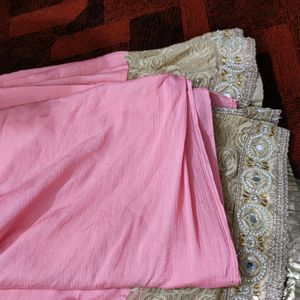 Beautiful Pink Saree With Blouse