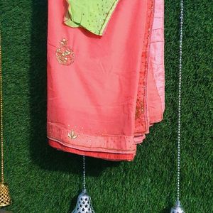 Beautiful Gajari pink chiffon saree