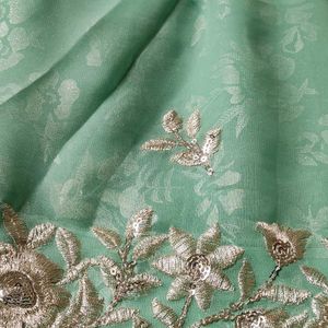 Sea Green Chamki Work Border Saree