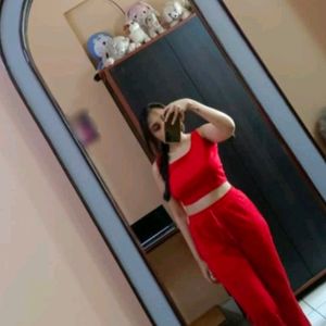 Red Solid Summer Track Suits Activewear