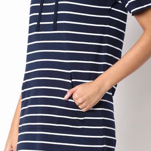 Stripped Hooded Dress With Insert Pockets