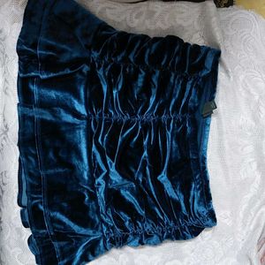 Blue Velvet Ruffle Skirt