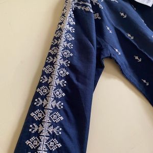 Navy Blue Pure Cotton Blend Kurta Set For Beauty